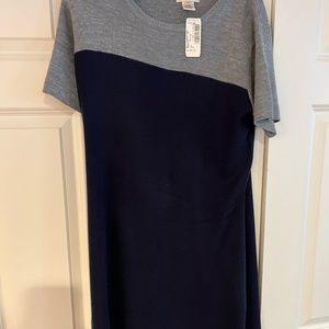 Grey and navy wool and acrylic dress